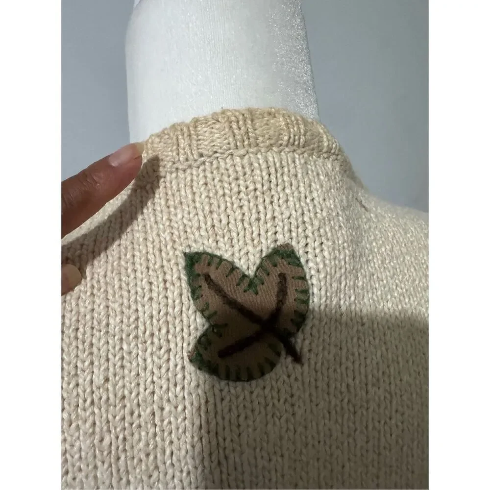 Talbots fall embroidered linen blend button front sweater MP - Picture 11 of 14